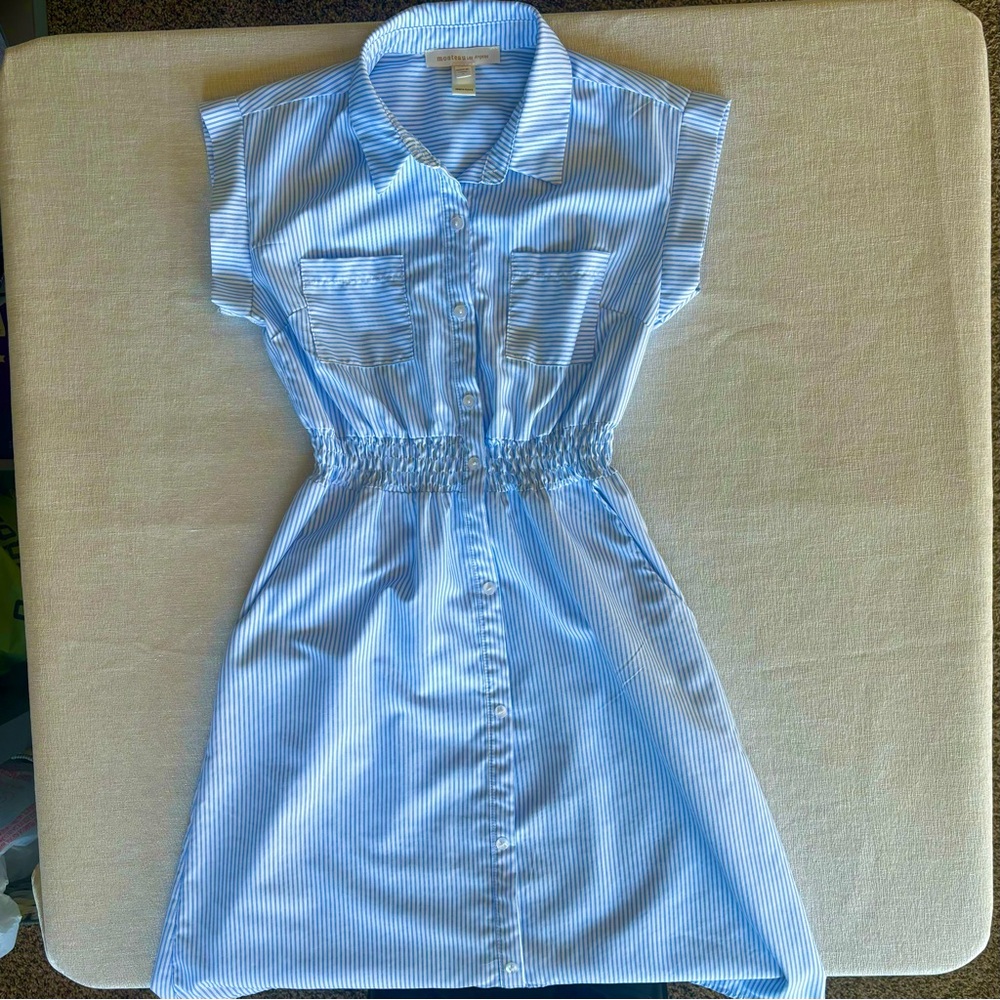 Monteau Blue and White Striped Shirt Dress Size S